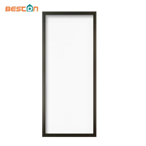 Puerta interior de una pieza con marco de acero negro para apartamento con inserto de vidrio transparente