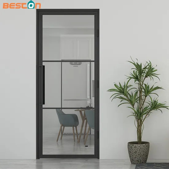 Puerta batiente de vidrio transparente con marco de acero de estilo francés con herrajes para cocina