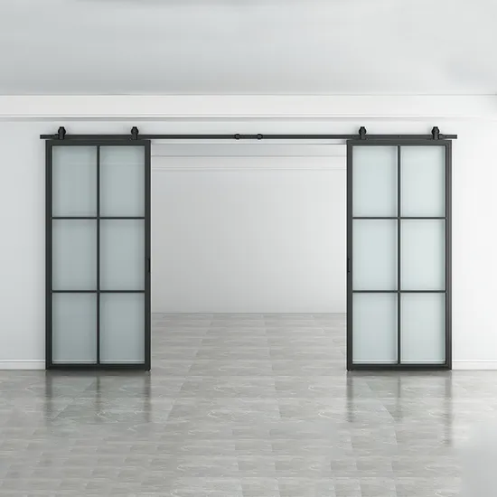 Puerta corrediza de vidrio de impacto deslizante doble de vidrio con recubrimiento en polvo negro