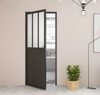 Puerta abatible de vidrio con recubrimiento de polvo negro de estilo francés con placa protectora