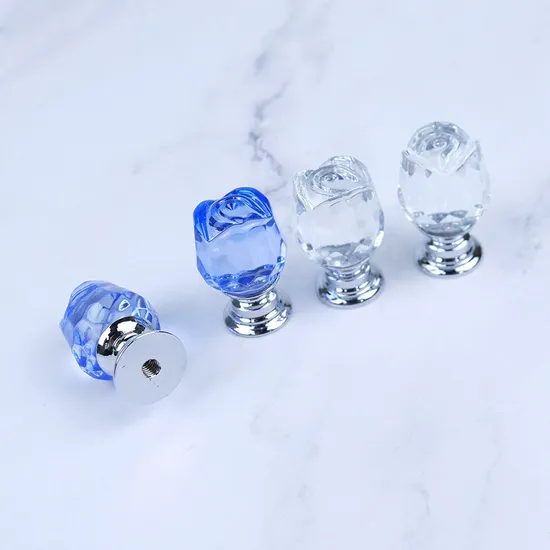 Perilla de cocina con forma de rosa, manijas coloridas con diamantes de imitación, perilla de cristal para gabinete