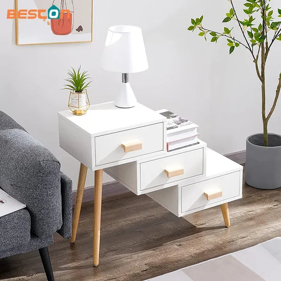 Mesitas de noche Cómoda de tres cajones de roble Tipo moderno Mesita de noche retro de madera 2