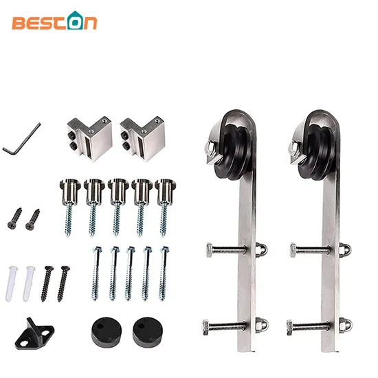 Kit de herrajes para puerta corrediza de granero de acero inoxidable 304 de primera calidad | Puerta de madera y acabado cromado | Solución interior de servicio pesado