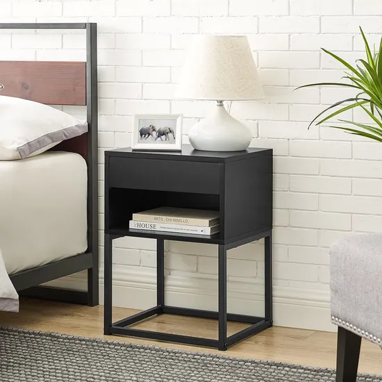 Mesas auxiliares de cama negra, mesita de noche plegable de hierro, mesita de noche personalizada