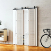 Kit de herrajes para puerta de granero plegable – Sistema de rodillos de riel plegable de 4 puertas de montaje superior resistente para puertas de 52-84 pulgadas | Fácil instalación Comercial Residencial