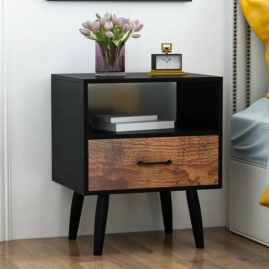 Mesita de noche de lujo moderna de madera maciza de diseño nórdico, mesa auxiliar