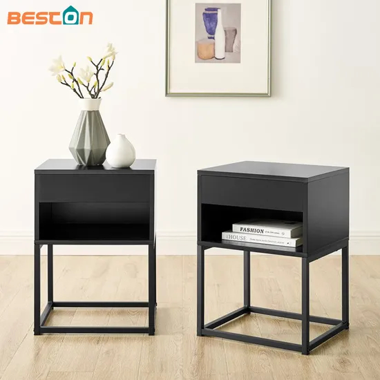 Mesas auxiliares de cama negra, mesita de noche plegable de hierro, mesita de noche personalizada