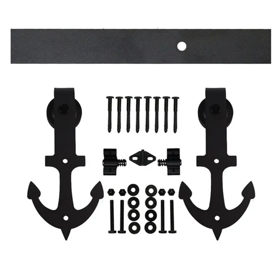 Sistema de riel para puerta de granero de acero al carbono negro de 6,6 pies para puertas interiores de madera – Rodillos resistentes para hogares modernos y rústicos