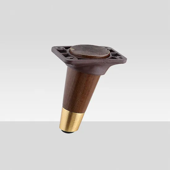 Patas de sofá de madera maciza en forma de I de cono oblicuo con copas de pie de metal y accesorios de madera