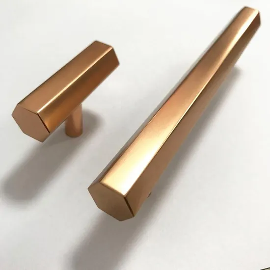 Cajón de puerta de cocina, manija del cajón del gabinete de barra en T hexagonal brillante de oro rosa