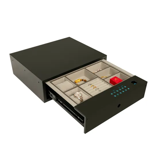 Caja fuerte para cajón de joyería con cerradura de huella dactilar, cajas fuertes ocultas para cajón de finanzas de hotel