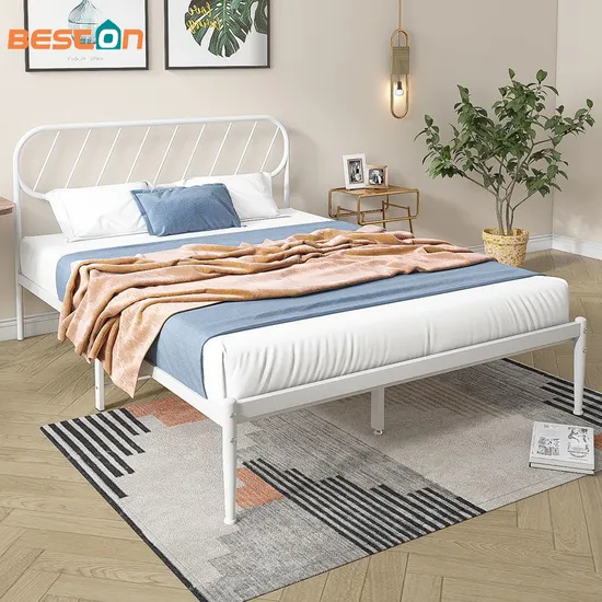 Estructura de cama doble de metal Simplicity rosa con muebles de dormitorio