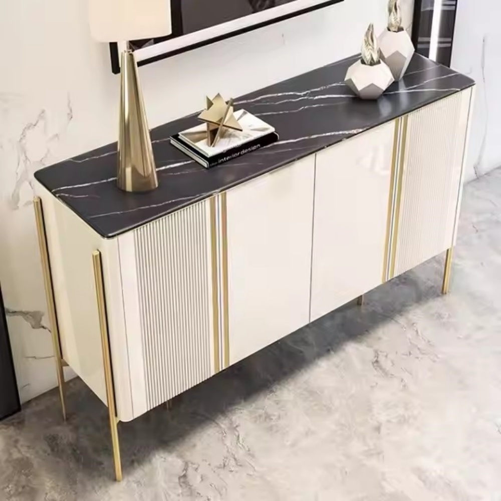 Aparador buffet blanco de lujo con luz nórdica para salón y comedor