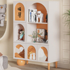 Vitrina y estantería blanca de madera maciza estilo crema francés - 3 estantes, 2 gabinetes - Almacenamiento para sala de estar con opciones de piso/pared