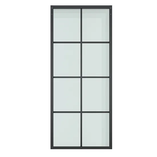 Puerta moderna con marco de acero, puerta corrediza de vidrio de seguridad templado de 3/8' de espesor pesado