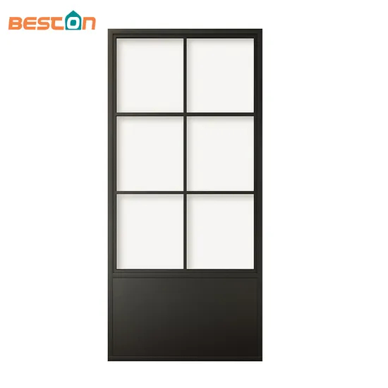 Puerta de vidrio con marco de acero interior con placa protectora, sistema de puerta corrediza al por mayor