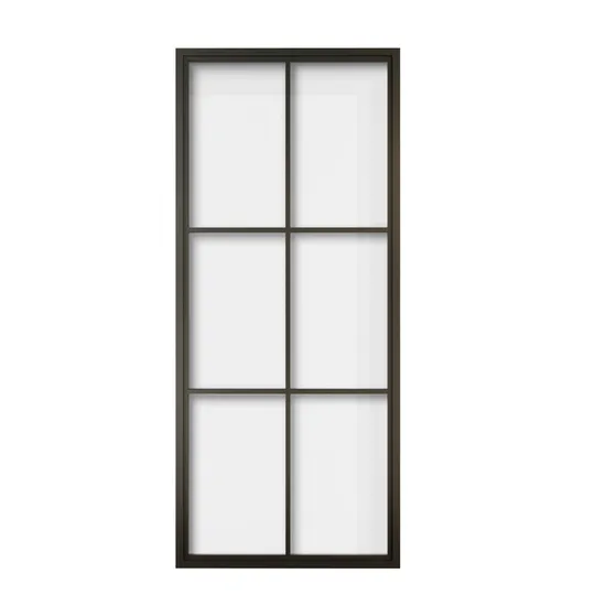 Panel de puerta de vidrio con marco de metal negro con inserto de vidrio transparente