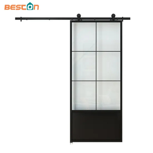 Puerta de vidrio con marco de metal de acero negro mate interior con kit de herrajes