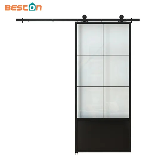 Puerta de vidrio con marco de metal de acero negro mate interior con kit de herrajes