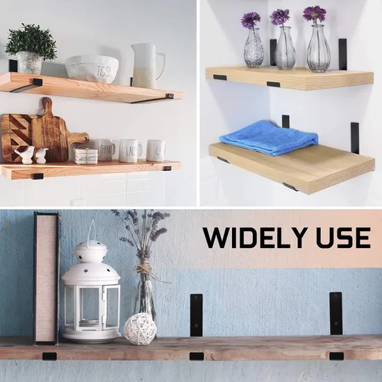 DIY L Set Soportes de estante flotante de pared de metal de hierro fundido para estantes
