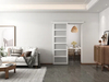Decoración de interiores de dormitorio Diseño gráfico de plástico Puerta corrediza de vidrio con herrajes