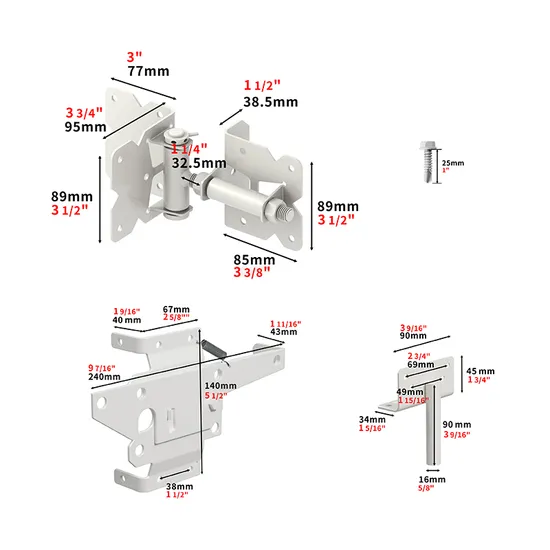 Kit de pestillo y bisagra para puerta de granja con cierre automático, ajustable, resistente y con recubrimiento en polvo blanco, para cercas de madera y vinilo/PVC