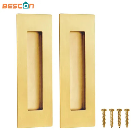Modernos tiradores empotrados de 6 pulgadas – Tiradores rectangulares de acero inoxidable en oro cepillado para elegantes armarios de bolsillo