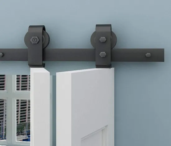 Kit de rodillos de montaje superior con riel plano negro para puertas corredizas de Granero plegables y plegables