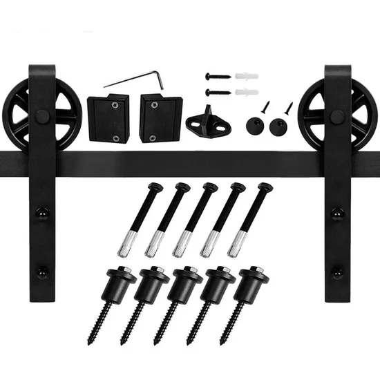 Kit de herrajes para puerta corrediza de granero con rueda de radios | Solución de puerta interior de madera con acero cromado | Uso industrial y doméstico