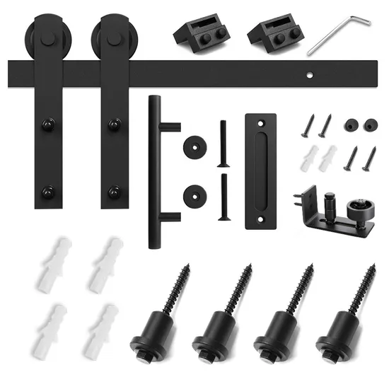 Moderno juego de manijas para puerta de granero empotradas y tiradores de alta resistencia, color negro, suave y silencioso, de 12 pulgadas | Herrajes premium para puertas interiores