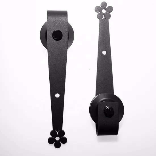 Juego clásico de herrajes para puertas de granero de acero negro: rieles Plum-Flow de 7 a 9 pies para puertas dobles y diseño de hogar rústico