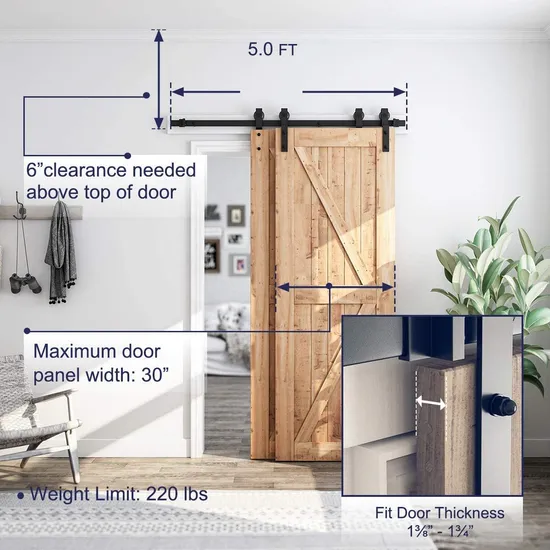 Kit moderno de herrajes para puerta de granero de derivación negra para puertas dobles | Diseño resistente