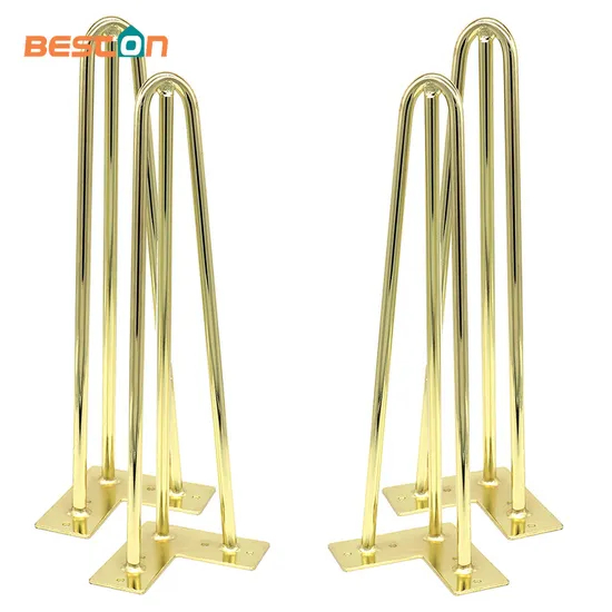Patas de horquilla modernas cromadas/oro rosa: acero redondo con pies ajustables para mesas de comedor y bancos