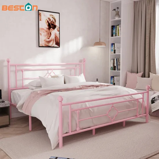 con cabecero Cama de metal de hierro y acero Estructura de cama individual de metal tamaño Queen