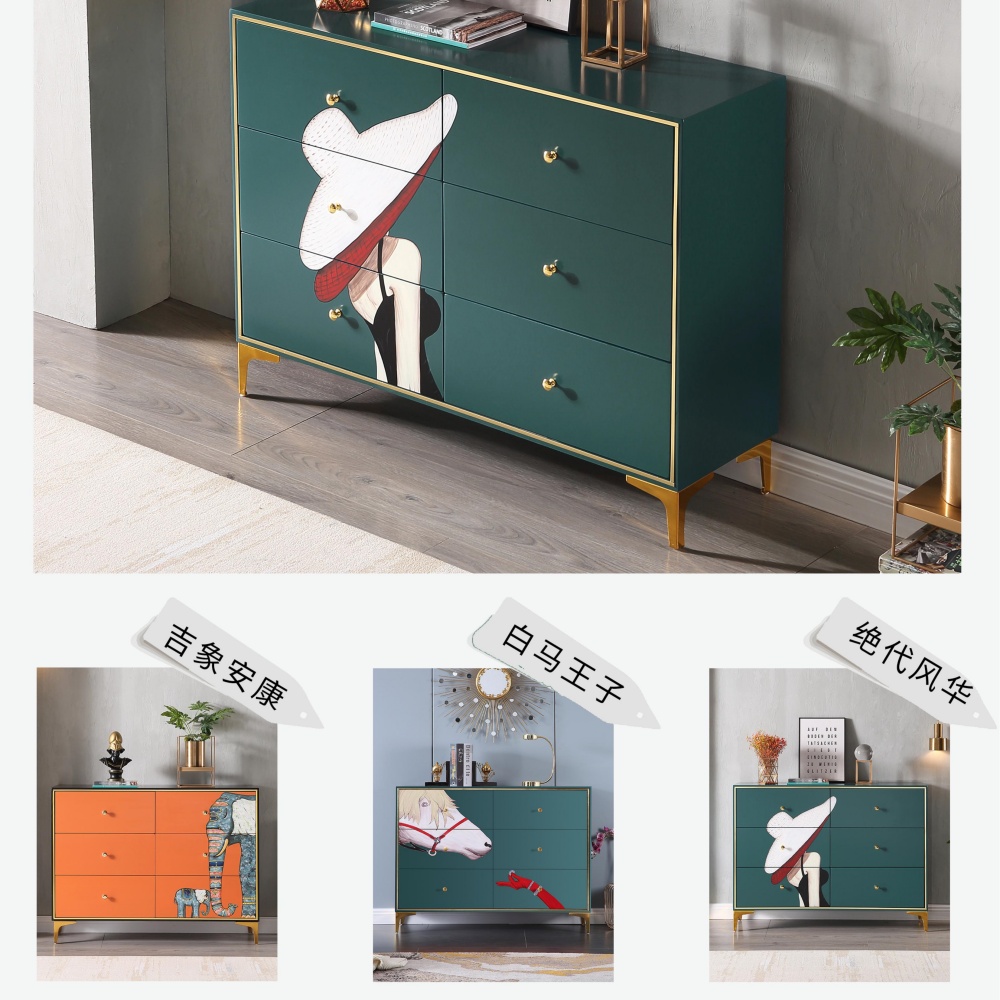 Cómodas modernas de roble con cajones y gabinetes de almacenamiento: diseño impreso a mano para dormitorio