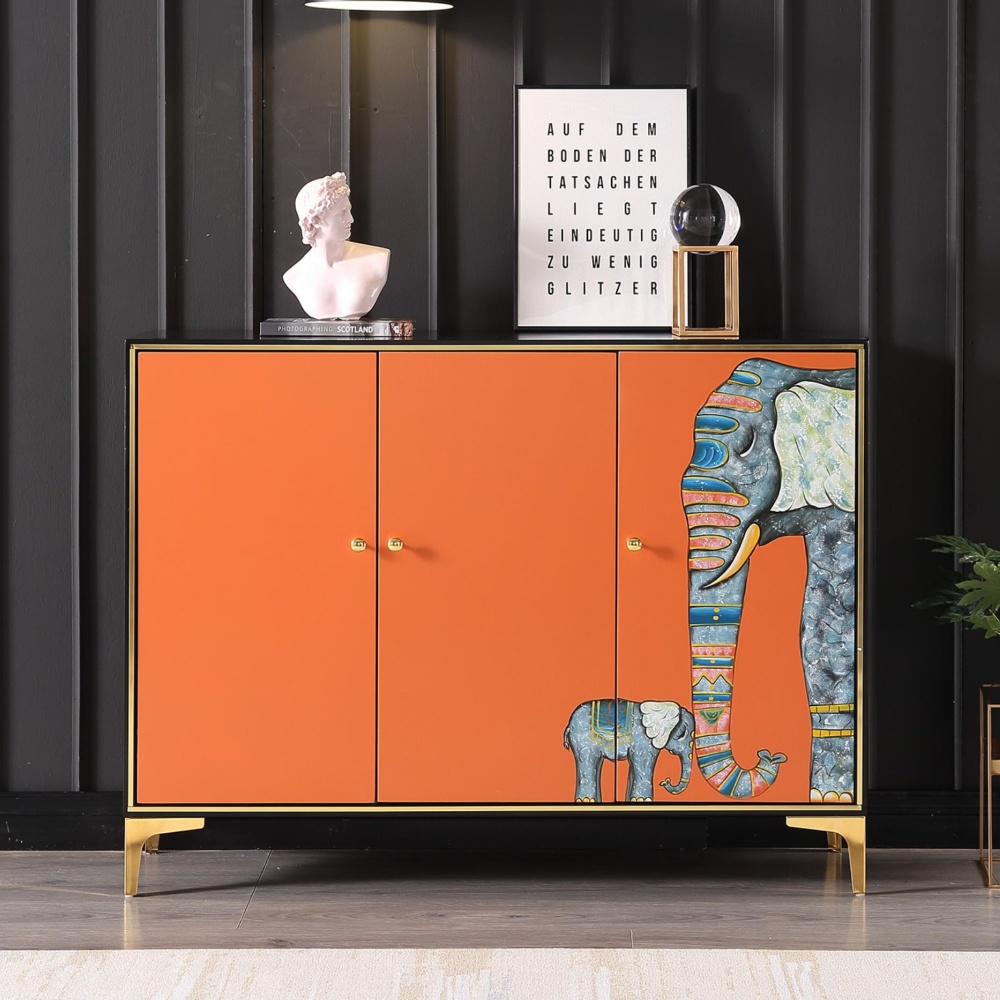 Gabinete lateral naranja moderno de lujo ligero italiano - Almacenamiento con estantes para sala de estar y porche