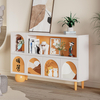 Vitrina y estantería blanca de madera maciza estilo crema francés - 3 estantes, 2 gabinetes - Almacenamiento para sala de estar con opciones de piso/pared