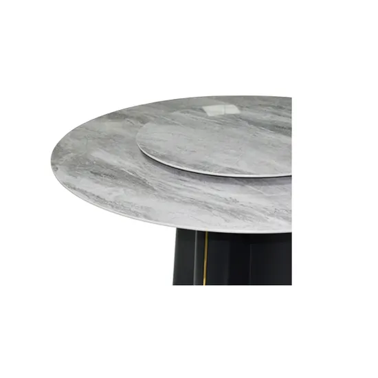Mesa de comedor giratoria de mármol blanco y negro redonda de alta calidad personalizada de 10 plazas