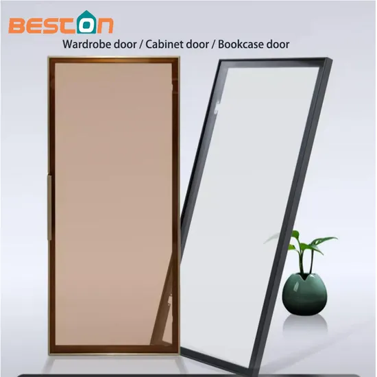 Puerta con marco de metal negro con vidrio para gabinete, diseño de elemento de armario, muebles de roble, perfil de aluminio alto rústico para armario, puertas dobles de rebote con bisagras