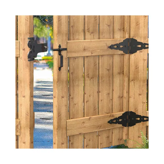 Kit de pestillo y bisagra de puerta de acero de metal negro resistente OEM - Personalizado para cercas de madera
