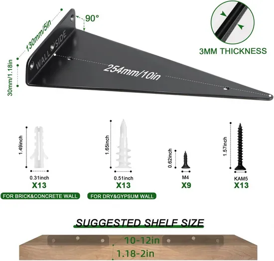 Soportes triangulares negros para estantes, herrajes para estante flotante, soporte decorativo oculto para estante