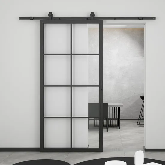 Venta caliente puertas de vidrio con marco de acero con kits de puertas de granero