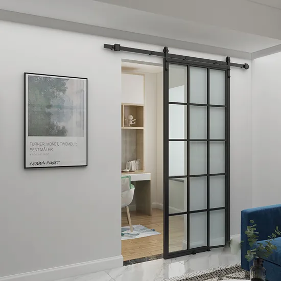 Puerta corrediza interior con marco de acero 15 Lite, sistema de puerta corrediza de estilo francés al por mayor