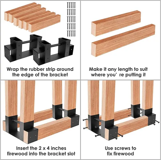 Kit de soporte para estante de almacenamiento de troncos de leña para exteriores, soporte ajustable para estante de troncos