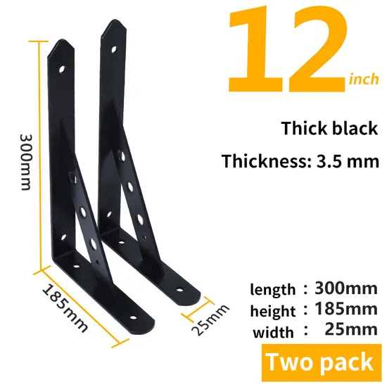 Soporte en L para montaje en pared, soporte de esquina triangular de 90 grados con refuerzo, negro