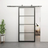 Puertas de vidrio con estructura metálica y vidrio templado transparente con puerta corrediza