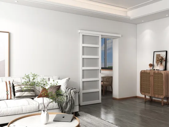 Decoración de interiores de dormitorio Diseño gráfico de plástico Puerta corrediza de vidrio con herrajes