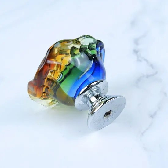Perilla de cocina con forma de rosa, manijas coloridas con diamantes de imitación, perilla de cristal para gabinete