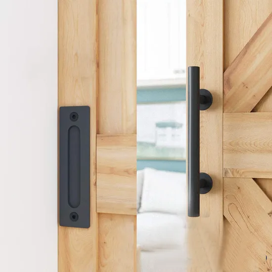 Kit de herrajes para puerta corrediza de granero de montaje superior de 6 pies con colgador en forma de T, manija y guía para el piso