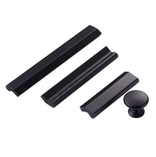Accesorios para muebles de aluminio, tiradores para cajones de guardarropa, tirador negro mate para armario de cocina